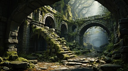 Naklejka premium Forgotten Ruins in a Lush Forest