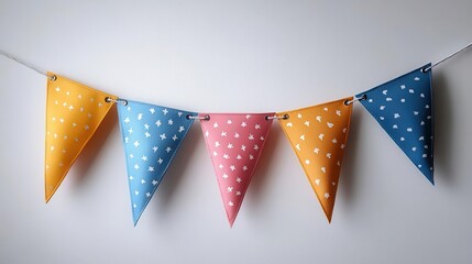 Fototapeta premium colorful party pennants hang vibrantly against a white backdrop creating a festive atmosphere perfect for celebrations and gatherings