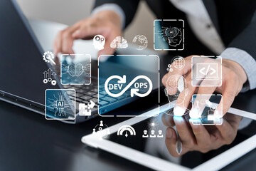 DevOps software development concept. IT operations, high software quality and software development.