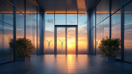 Fototapeta premium Scenic View of Wind Turbines at Sunset