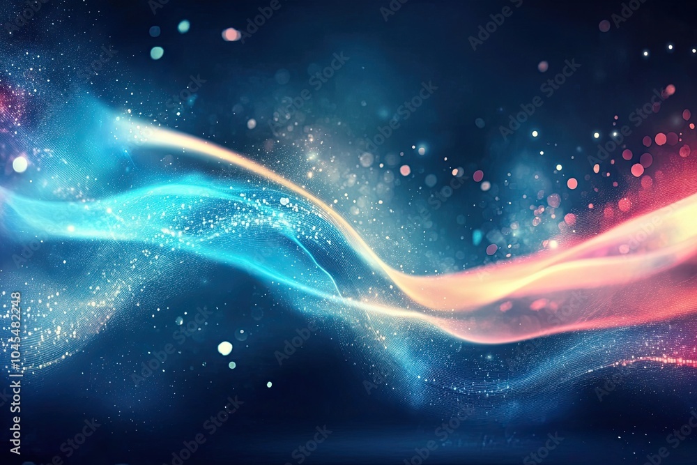 Poster a vibrant and colorful abstract background showcasing flowing waves of light in blue and pink hues w