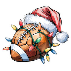 Christmas Football with Santa Hat and Lights Merry Christmas  Football Santa  Chrismas Sport