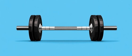 Barbell isolated on blue background for fitness and weightlifting.
