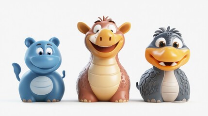 Naklejka premium Lively 3D Cartoon Animals in Fun Group Pose