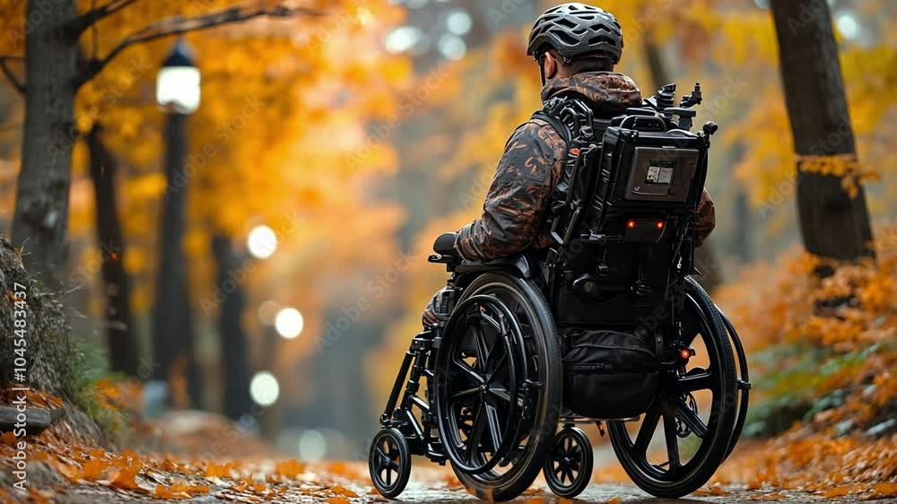 Aufkleber wheelchair user navigating a beautiful autumn path surrounded by colorful trees