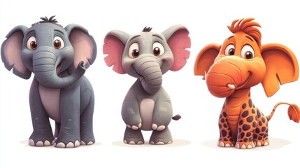 Fototapeta premium Charming Cartoon Animals in Unique Poses