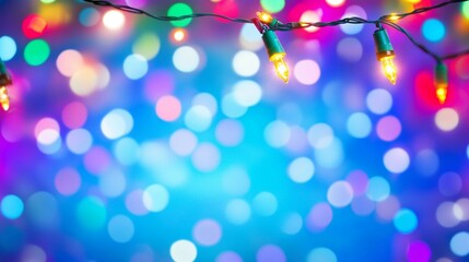 Festive Christmas lights against a blue backdrop