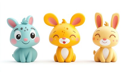 Naklejka premium Colorful 3D Cartoon Animals for Creative Projects