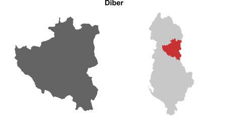 Diber county blank outline map set