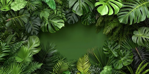 Tropical Green Leaf Frame  Jungle Foliage Background  Nature Texture  Green Wallpaper