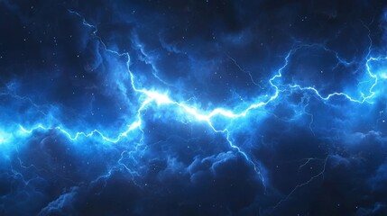 Electric Blue Lightning Storm, Dramatic Energy Discharge and Thunderclouds Background