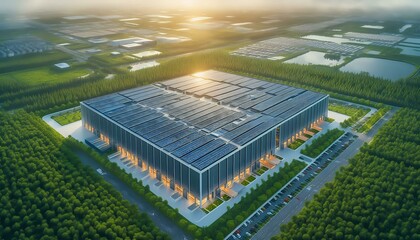 Aerial View of a Solar-Powered Data Center Complex 