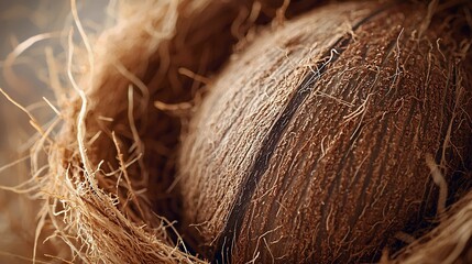Close-Up of Coconut Shell Texture: Organic Fibers and Natural Beauty