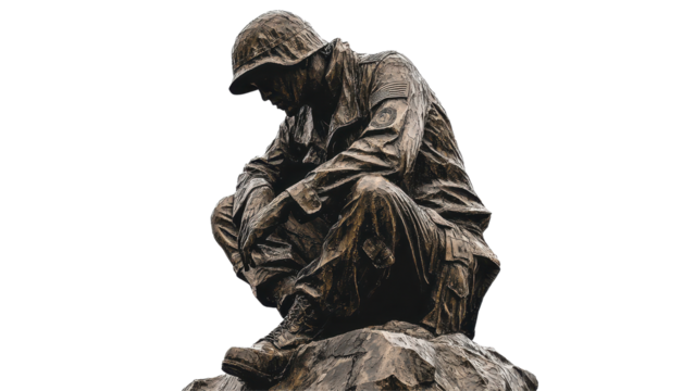 Thoughtful Soldier Sculpture in a Reflective Pose