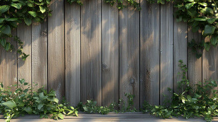 Obraz premium Rustic Wooden Planks with Garden Greens: A Photorealistic Backdrop