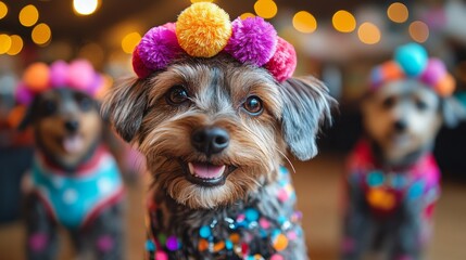 Pet costumes for special occasions featuring pets dressed in various themed outfits for events. Emphasizing fun and festivity. Ideal for event planners and pet owners.