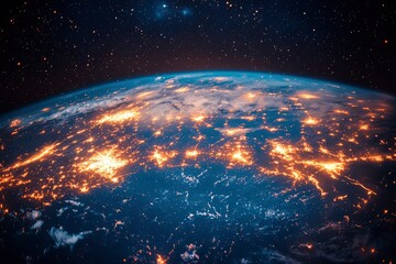 Obraz premium Earth at Night with City Lights and Stars