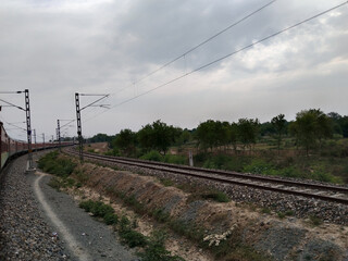 Indian railway train journey. Rail passengers transportation in India