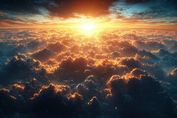 Fototapeta premium A Golden Sunset Over a Sea of Clouds