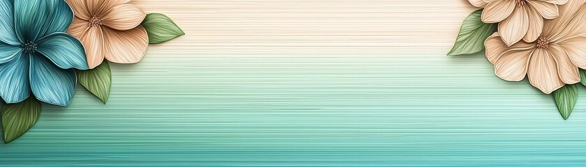 Fototapeta premium Intricate petals from a variety of garden flowers, hand-sketched in detail, arranged to mimic the flow of a light spring breeze, with a natural green and blue gradient background