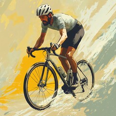 Naklejka premium Dynamic cyclist racing through abstract terrain