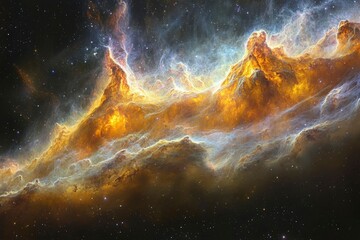 Fototapeta premium Golden Nebulae and Stars in a Cosmic Landscape
