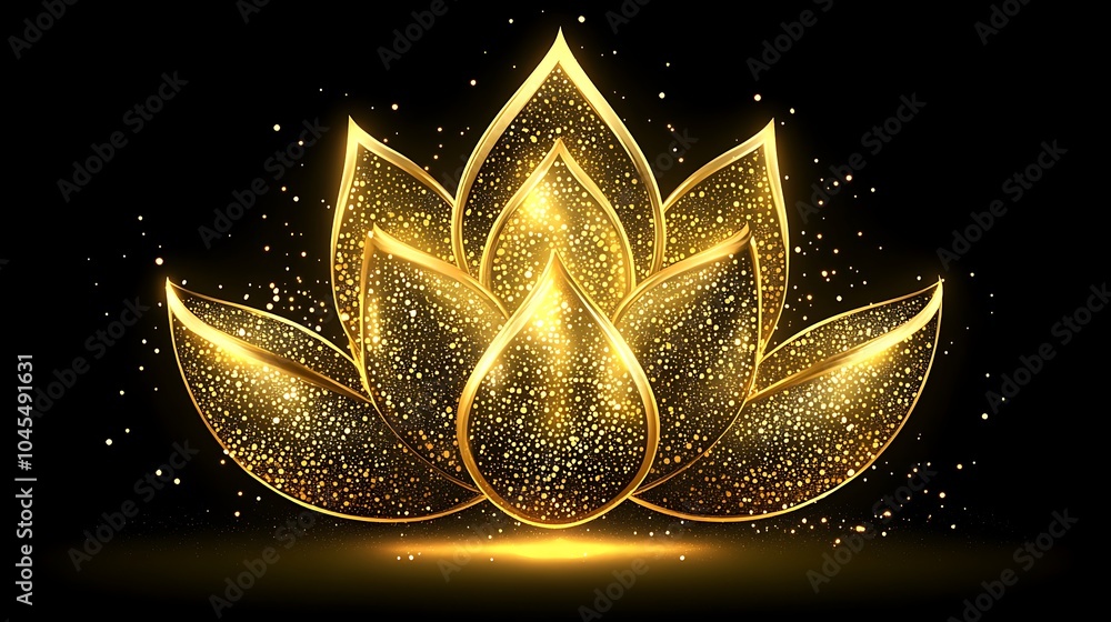 Poster golden lotus symbol with intricate patterns