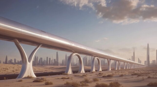 Hyperloop infrastructure connecting futuristic cities with ultra-fast, sustainable transportation systems.