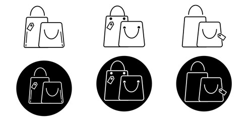 Set of shopping bag icons in outline and in black circle 