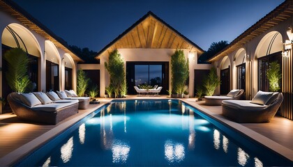 Obraz premium Luxurious 5-star ultra-luxury hotel pool