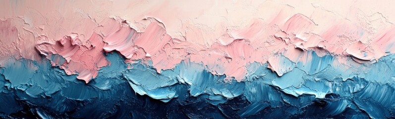 Fototapeta premium Painting of a pink and blue wave with a white background
