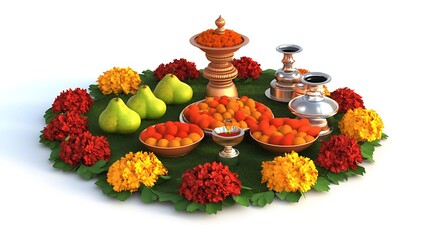 Puja Offering on Isolated White Background