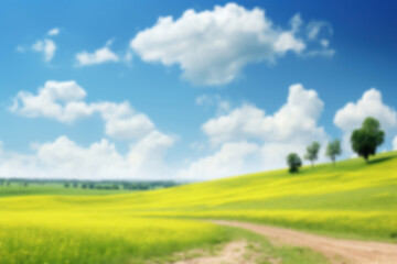 Fototapeta premium Blurred Spring green field backdrop, natural light