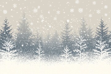 Light gray background with falling snowflakes and white trees, creating a festive winter atmosphere, perfect for Christmas cards and social media posts.
