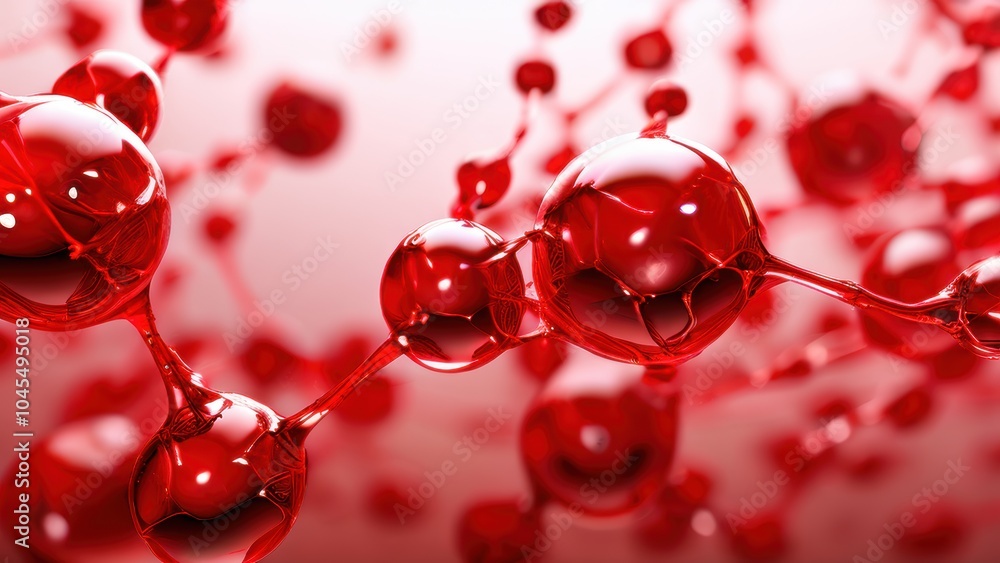 Poster close-up of interconnected red molecular structures, illustrating scientific concepts.