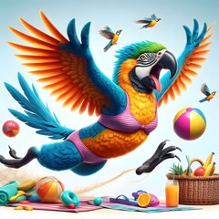 Naklejka premium comical Funny Bird hyper-realistic Swimming 