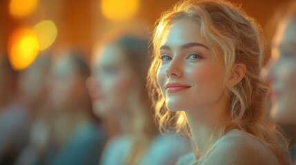 A female speaker confidently presents her ideas at a corporate business conference, engaging the audience with insightful content and clear articulation.