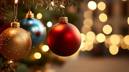 Close up of decorated Christmas tree