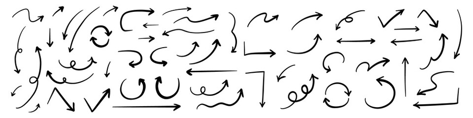 ベクターのペンの手書きの矢印セット 白黒