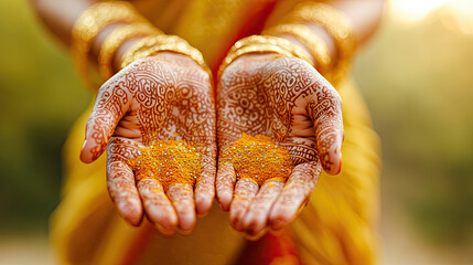 Hands preparing mehendi powder for intricate designs