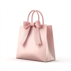 A sleek 3D gift bag, elegantly designed in pastel pink, isolated on a bright white background, conveying holiday excitement