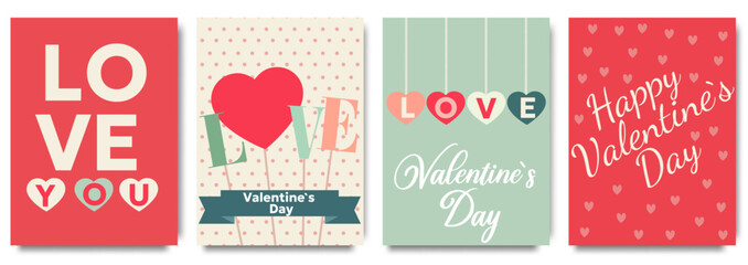 Set of Valentine's Day cards. Festive design with hearts, line arts and modern typography. Template for ads, branding, banner, cover, label, poster print © Oksana Kalashnykova