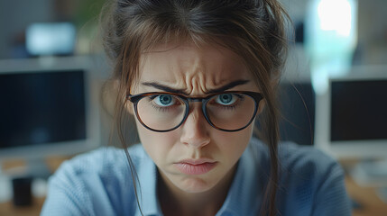 Focused Woman with Glasses in an Office Setting