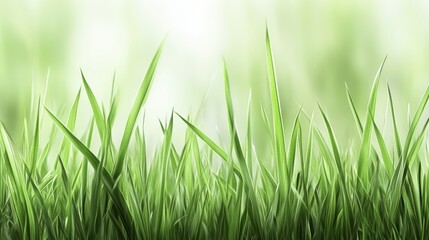 Obraz premium Lush green grass swaying gently, creating a serene and natural ambiance against a soft, blurred background of light.
