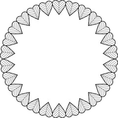 A round frame of leaves in the shape of hearts