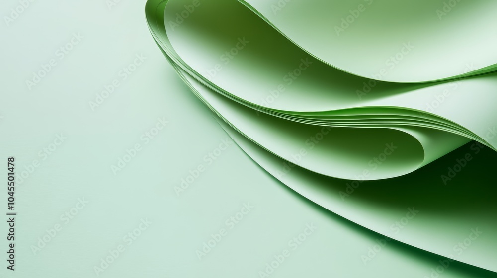 Aufkleber a close-up of smooth, green paper sheets elegantly curled and layered, creating a serene and minimal