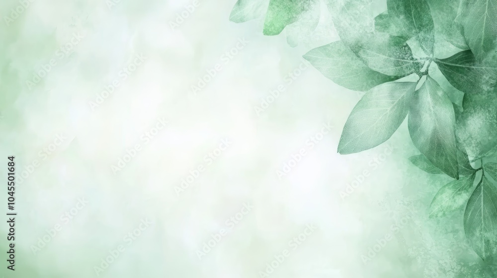Poster a serene, soft-focus background featuring gentle green leaves, creating a calming and natural atmosp