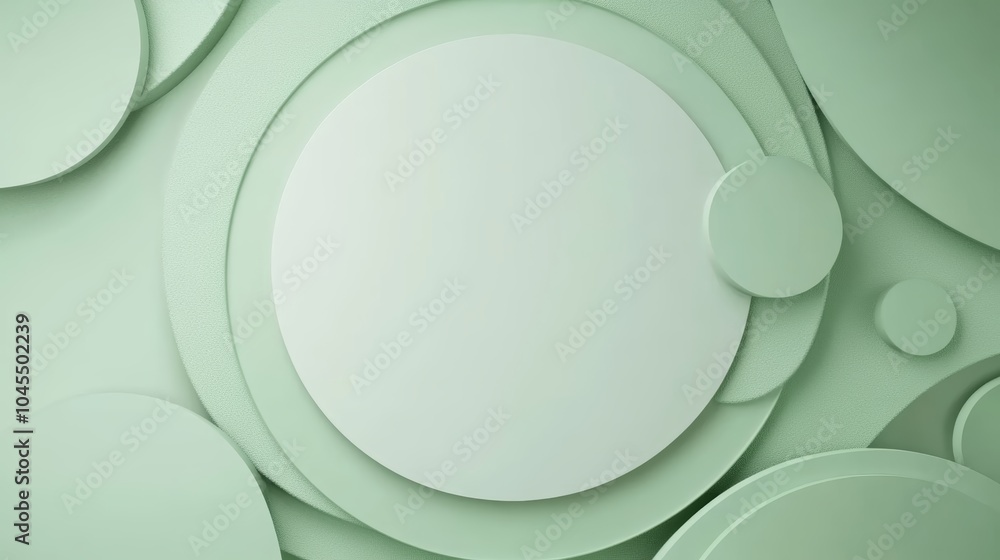 Poster a minimalist design featuring layered green circles on a textured background, creating a serene and 