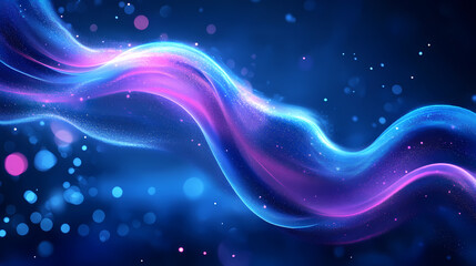 Obraz premium Blue neon background with flowing wave patterns and luminous highlights, creating an energetic and lively visual. Neon Light Art. Illustration