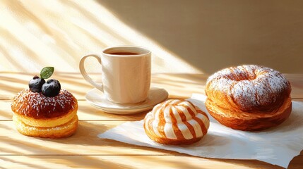 Delicious pastries and coffee arrangement
